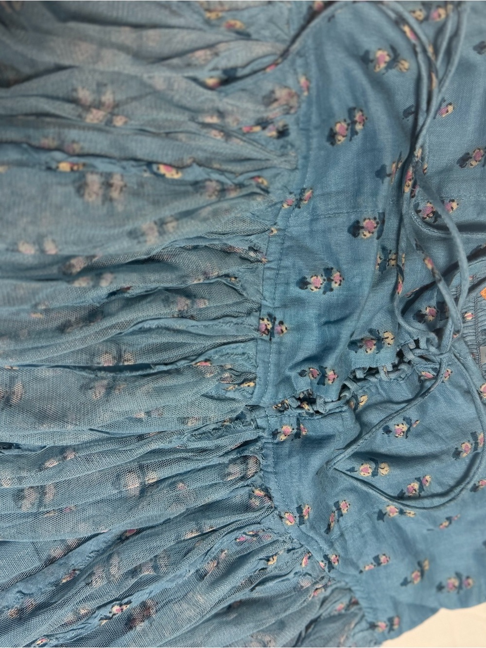 Free People blue floral mini skirt with adorable lace up detail! size L NWOT - Picture 11 of 11